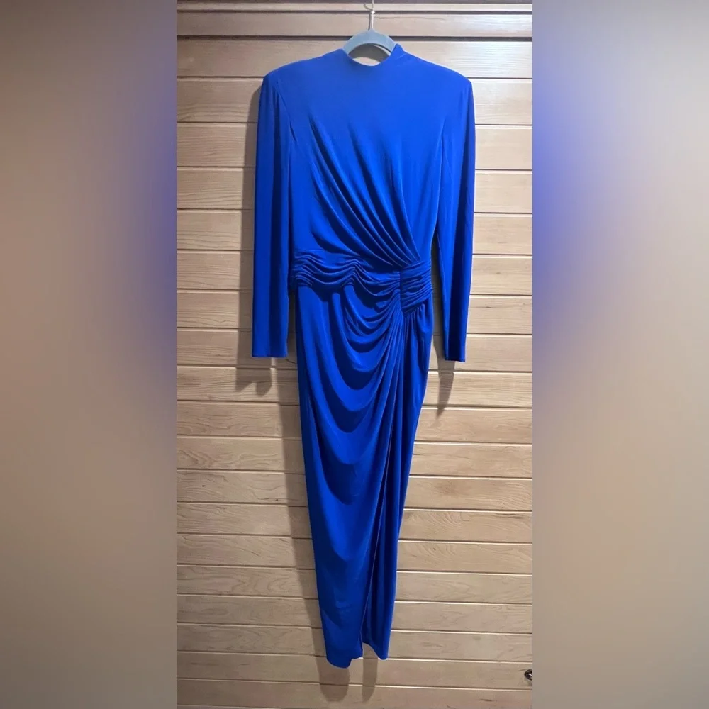 Rene Ruiz Blue Ruched Gown Size 6 Formal Cocktail Evening Dress - Picture 2 of 5
